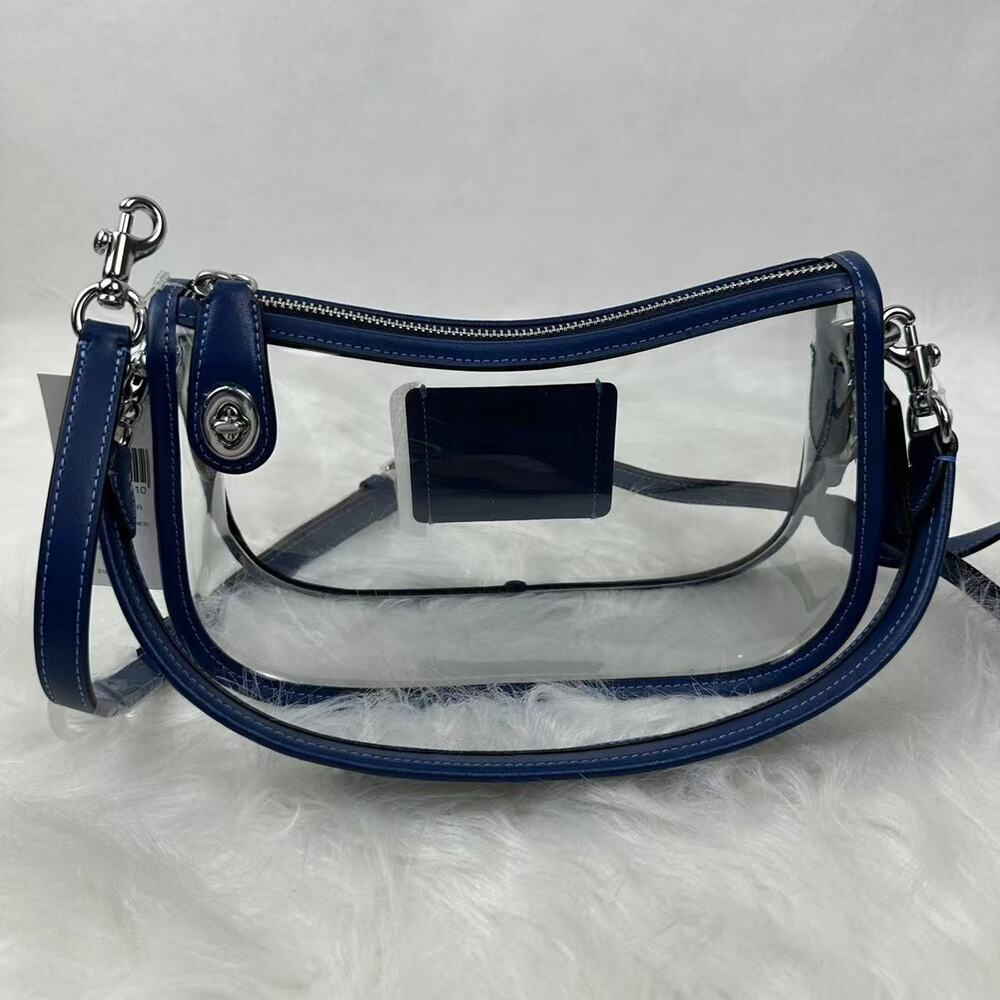 Coach Stadium Swinger Bag In Clear PVC with Dust Bag CBH13 Silver/True Blue NWT - Picture 7 of 11